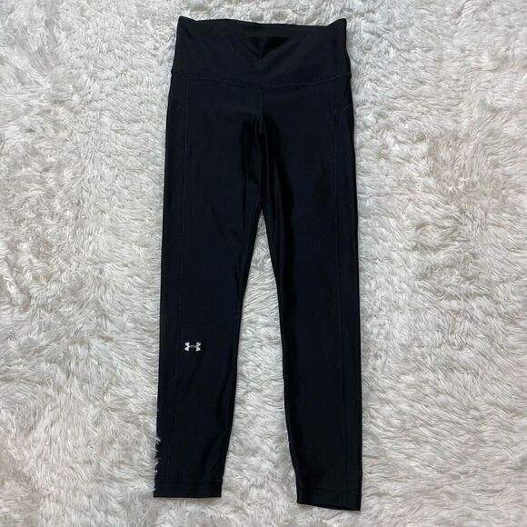 Under Armour Leggings Women's Small Black Compression HeatGear Crop Pocket - Picture 1 of 5